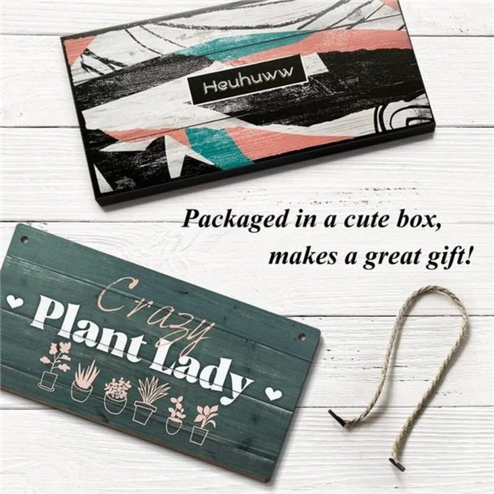Heuhuww Plant Lover Gifts,Crazy Plant Lady Wood Sign 6x12 Inch Funny Garden